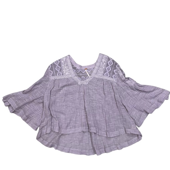 Free People Lavender Purple Carry Me Away Cropped Gauze V Neck Top size Small - Picture 5 of 10